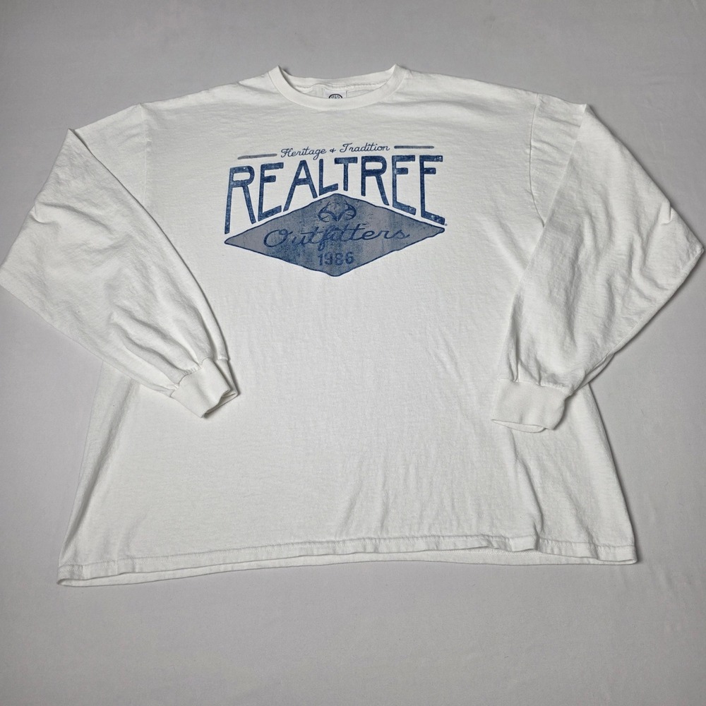 Realtree Graphic T-Shirt Mens XL White Long Sleeve Heritage Outfitters 1986